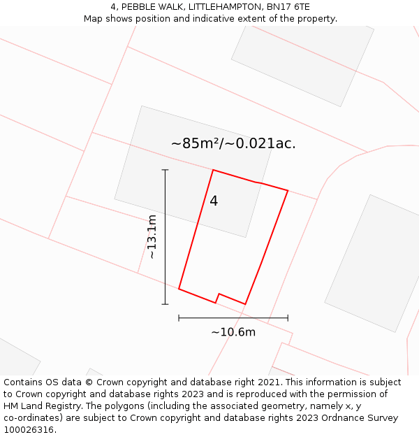 4, PEBBLE WALK, LITTLEHAMPTON, BN17 6TE: Plot and title map