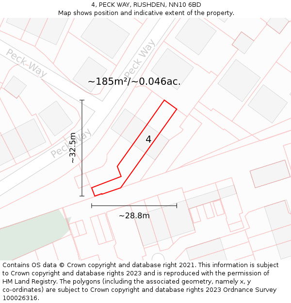 4, PECK WAY, RUSHDEN, NN10 6BD: Plot and title map