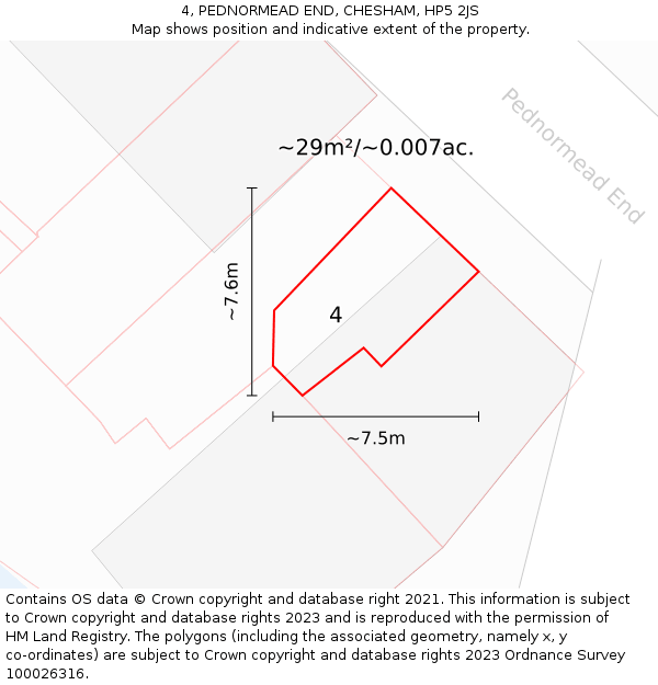 4, PEDNORMEAD END, CHESHAM, HP5 2JS: Plot and title map