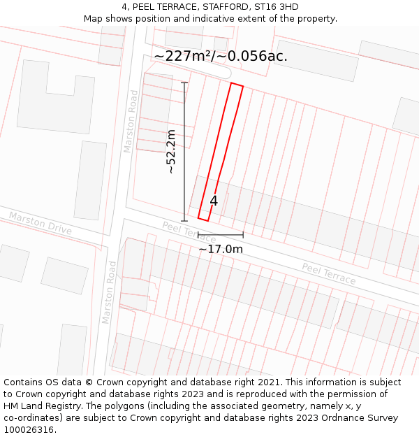 4, PEEL TERRACE, STAFFORD, ST16 3HD: Plot and title map