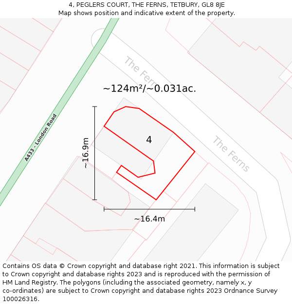 4, PEGLERS COURT, THE FERNS, TETBURY, GL8 8JE: Plot and title map