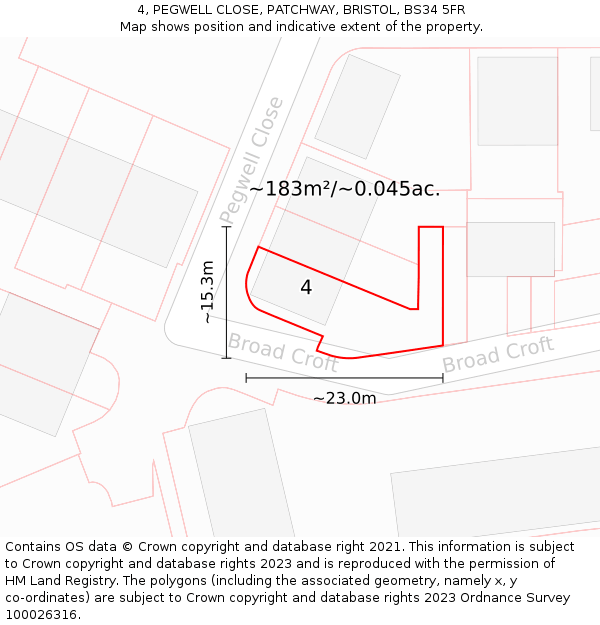4, PEGWELL CLOSE, PATCHWAY, BRISTOL, BS34 5FR: Plot and title map