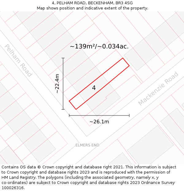 4, PELHAM ROAD, BECKENHAM, BR3 4SG: Plot and title map