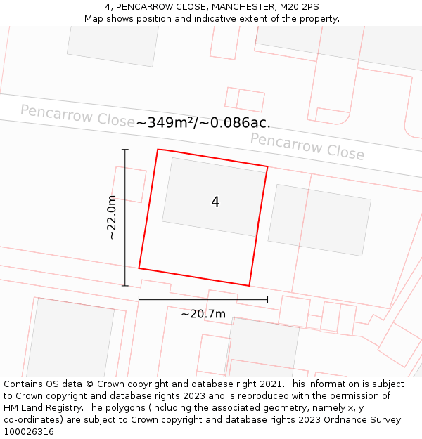 4, PENCARROW CLOSE, MANCHESTER, M20 2PS: Plot and title map