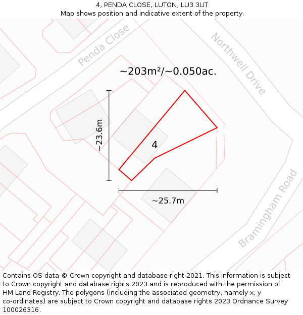 4, PENDA CLOSE, LUTON, LU3 3UT: Plot and title map