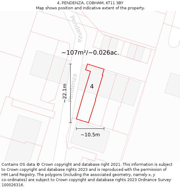 4, PENDENZA, COBHAM, KT11 3BY: Plot and title map