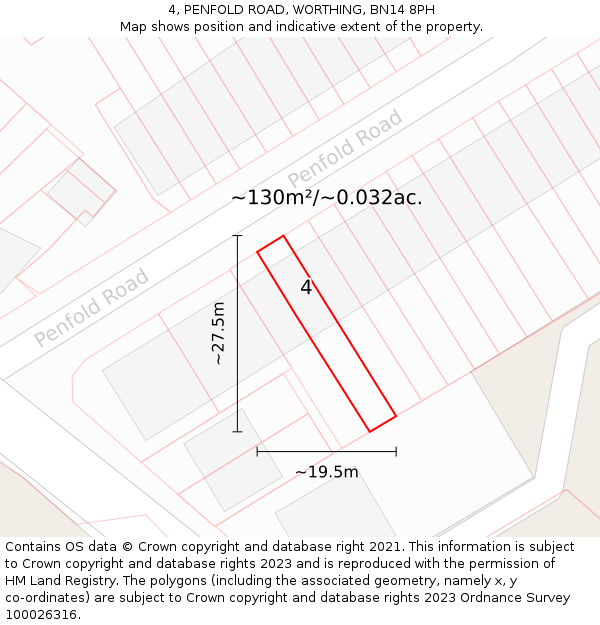 4, PENFOLD ROAD, WORTHING, BN14 8PH: Plot and title map