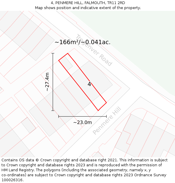 4, PENMERE HILL, FALMOUTH, TR11 2RD: Plot and title map