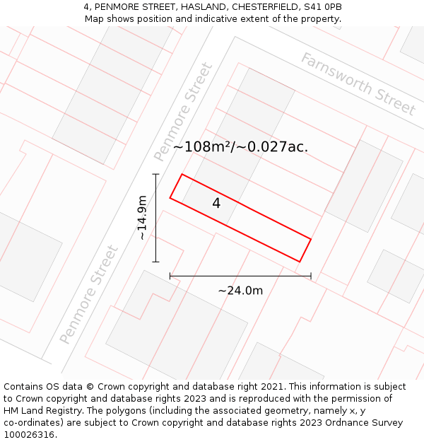 4, PENMORE STREET, HASLAND, CHESTERFIELD, S41 0PB: Plot and title map
