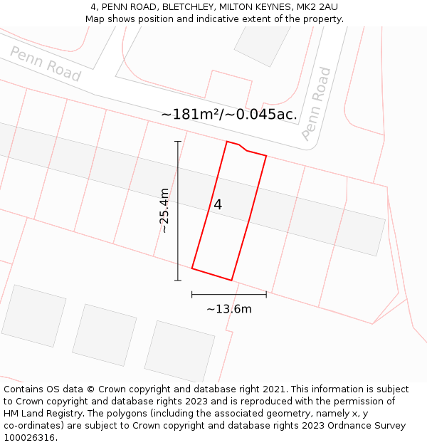 4, PENN ROAD, BLETCHLEY, MILTON KEYNES, MK2 2AU: Plot and title map