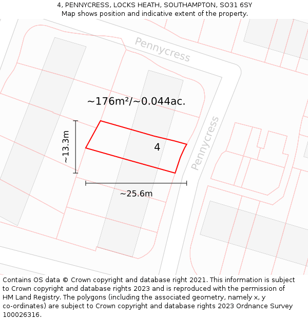 4, PENNYCRESS, LOCKS HEATH, SOUTHAMPTON, SO31 6SY: Plot and title map