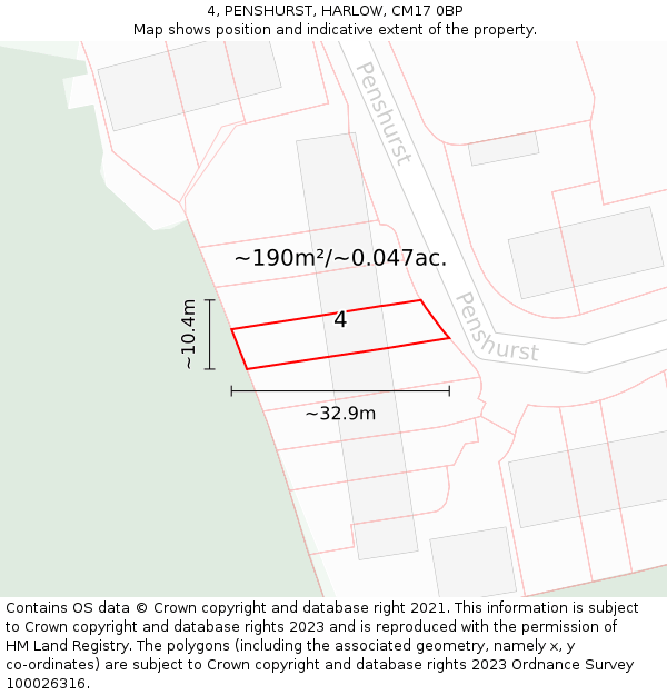4, PENSHURST, HARLOW, CM17 0BP: Plot and title map