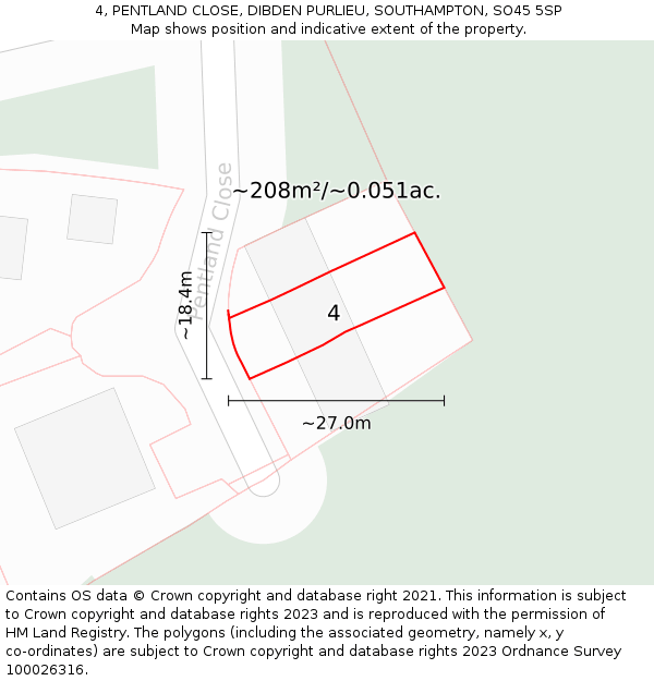 4, PENTLAND CLOSE, DIBDEN PURLIEU, SOUTHAMPTON, SO45 5SP: Plot and title map