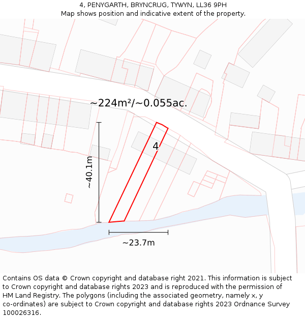 4, PENYGARTH, BRYNCRUG, TYWYN, LL36 9PH: Plot and title map