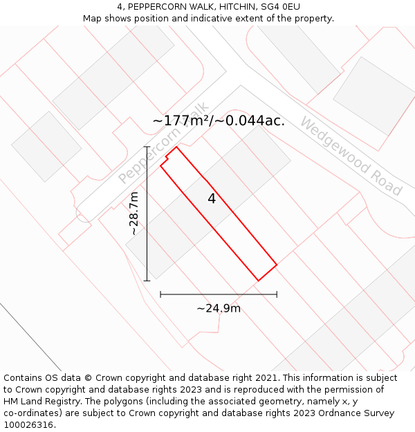 4, PEPPERCORN WALK, HITCHIN, SG4 0EU: Plot and title map