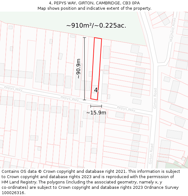 4, PEPYS WAY, GIRTON, CAMBRIDGE, CB3 0PA: Plot and title map