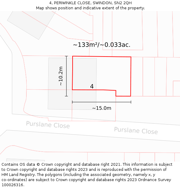 4, PERIWINKLE CLOSE, SWINDON, SN2 2QH: Plot and title map