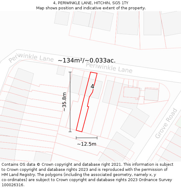 4, PERIWINKLE LANE, HITCHIN, SG5 1TY: Plot and title map