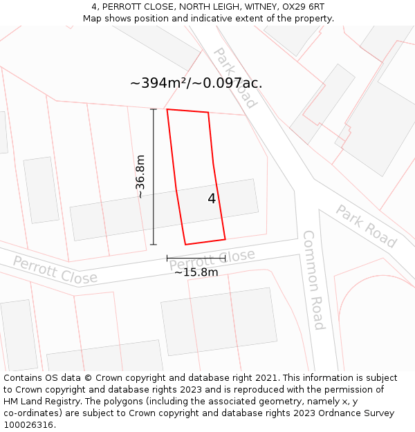 4, PERROTT CLOSE, NORTH LEIGH, WITNEY, OX29 6RT: Plot and title map