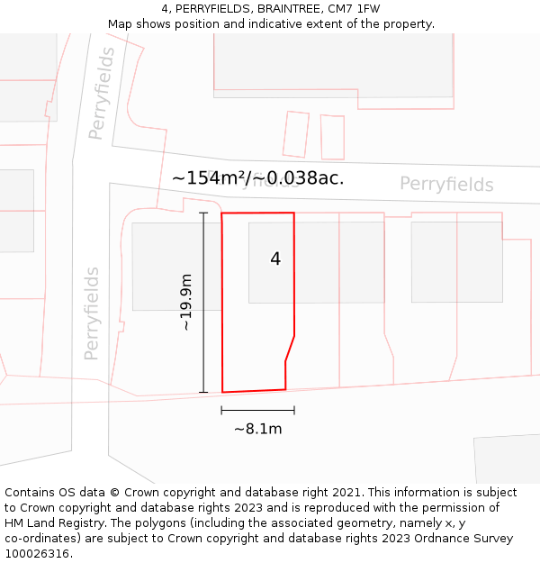 4, PERRYFIELDS, BRAINTREE, CM7 1FW: Plot and title map