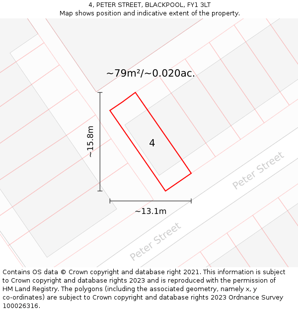 4, PETER STREET, BLACKPOOL, FY1 3LT: Plot and title map