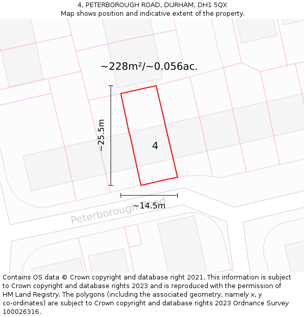 4, PETERBOROUGH ROAD, DURHAM, DH1 5QX: Plot and title map