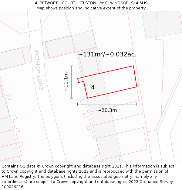 4, PETWORTH COURT, HELSTON LANE, WINDSOR, SL4 5HS: Plot and title map