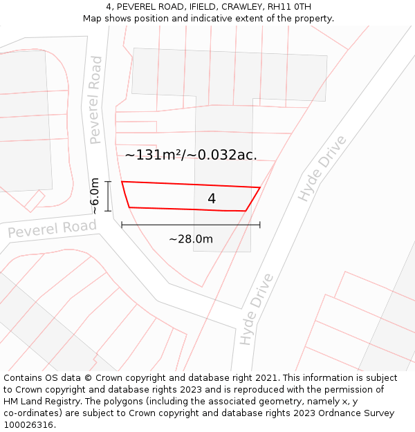 4, PEVEREL ROAD, IFIELD, CRAWLEY, RH11 0TH: Plot and title map