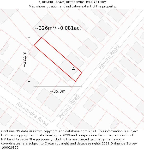 4, PEVERIL ROAD, PETERBOROUGH, PE1 3PY: Plot and title map