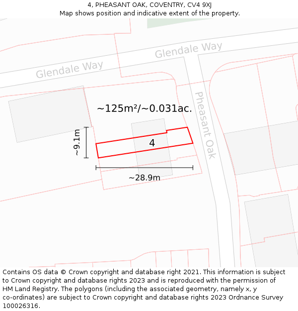 4, PHEASANT OAK, COVENTRY, CV4 9XJ: Plot and title map