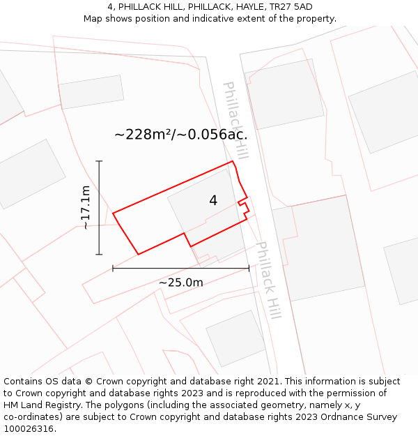 4, PHILLACK HILL, PHILLACK, HAYLE, TR27 5AD: Plot and title map