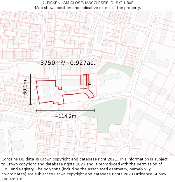 4, PICKENHAM CLOSE, MACCLESFIELD, SK11 8XF: Plot and title map