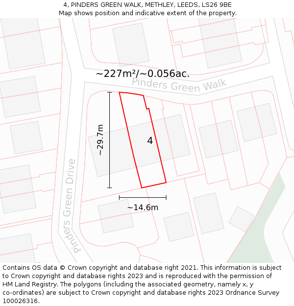 4, PINDERS GREEN WALK, METHLEY, LEEDS, LS26 9BE: Plot and title map