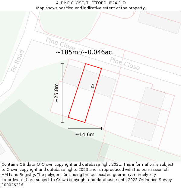 4, PINE CLOSE, THETFORD, IP24 3LD: Plot and title map