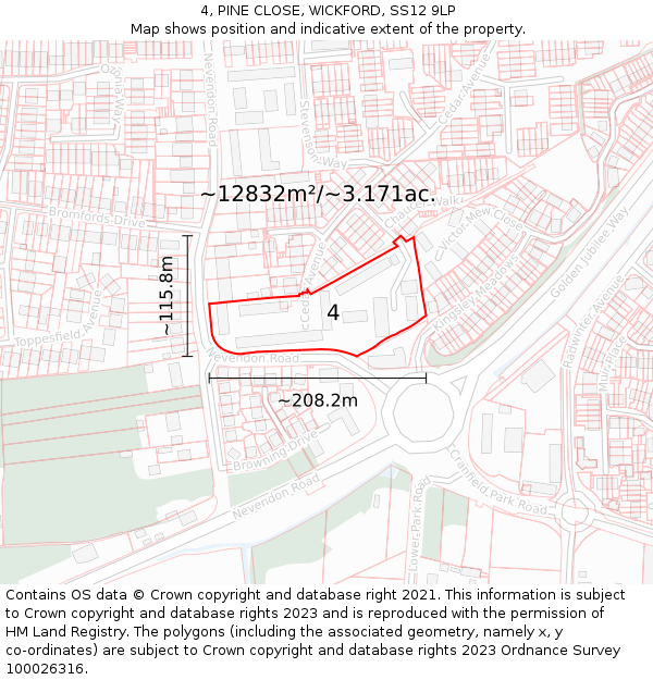 4, PINE CLOSE, WICKFORD, SS12 9LP: Plot and title map