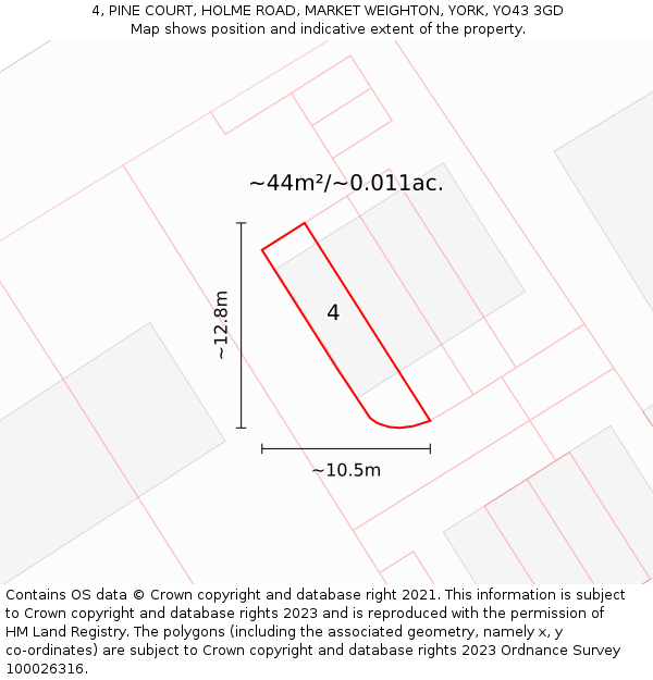 4, PINE COURT, HOLME ROAD, MARKET WEIGHTON, YORK, YO43 3GD: Plot and title map