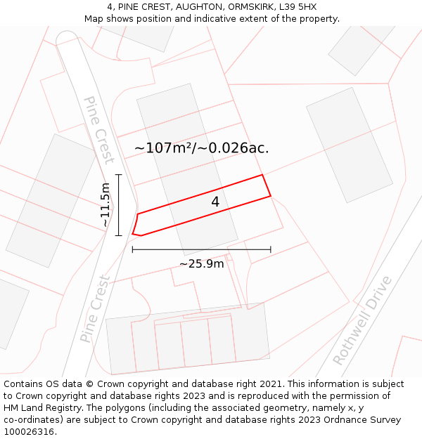 4, PINE CREST, AUGHTON, ORMSKIRK, L39 5HX: Plot and title map