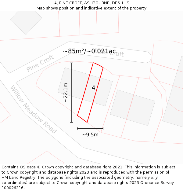 4, PINE CROFT, ASHBOURNE, DE6 1HS: Plot and title map