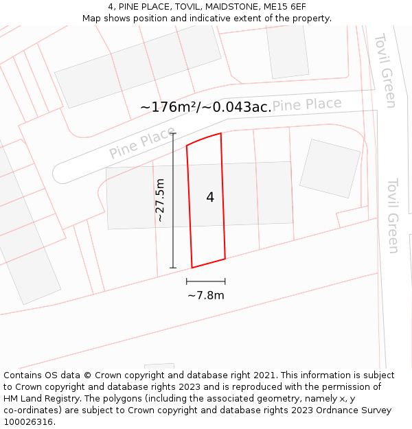 4, PINE PLACE, TOVIL, MAIDSTONE, ME15 6EF: Plot and title map