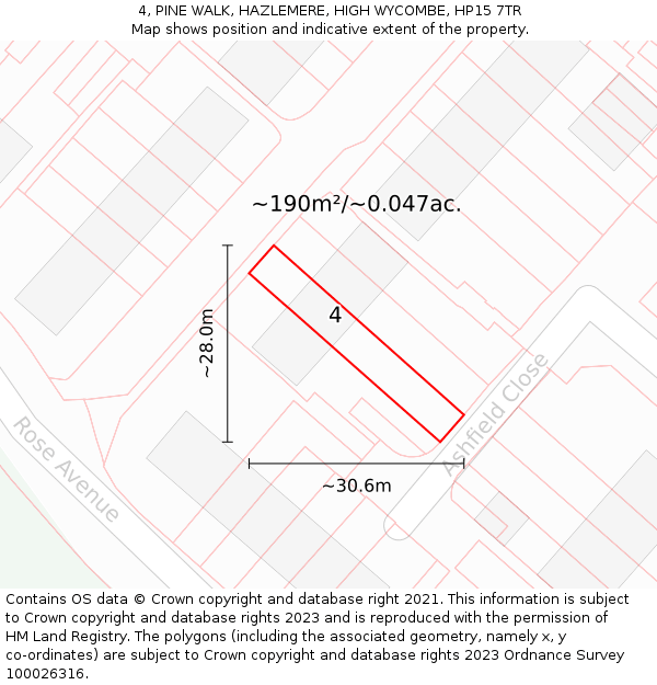 4, PINE WALK, HAZLEMERE, HIGH WYCOMBE, HP15 7TR: Plot and title map