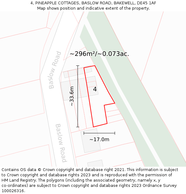 4, PINEAPPLE COTTAGES, BASLOW ROAD, BAKEWELL, DE45 1AF: Plot and title map