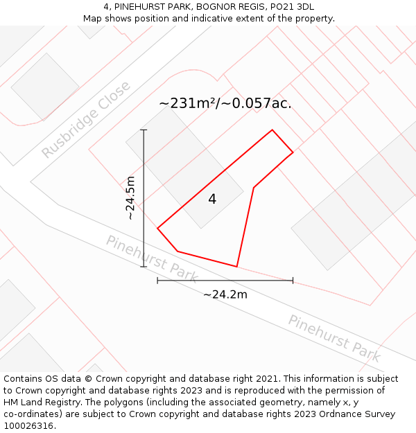 4, PINEHURST PARK, BOGNOR REGIS, PO21 3DL: Plot and title map
