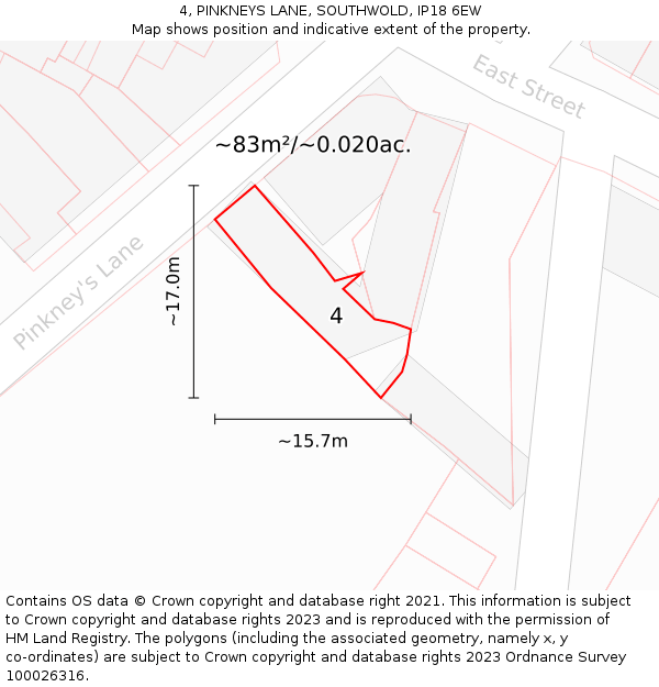 4, PINKNEYS LANE, SOUTHWOLD, IP18 6EW: Plot and title map