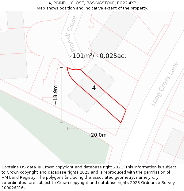 4, PINNELL CLOSE, BASINGSTOKE, RG22 4XP: Plot and title map