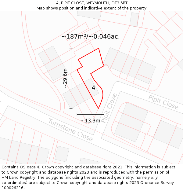 4, PIPIT CLOSE, WEYMOUTH, DT3 5RT: Plot and title map