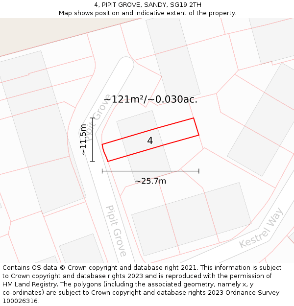 4, PIPIT GROVE, SANDY, SG19 2TH: Plot and title map