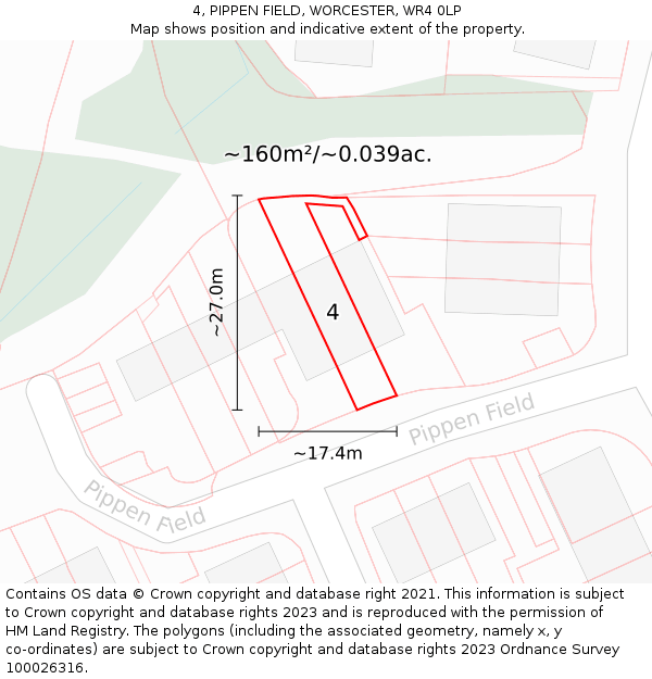 4, PIPPEN FIELD, WORCESTER, WR4 0LP: Plot and title map