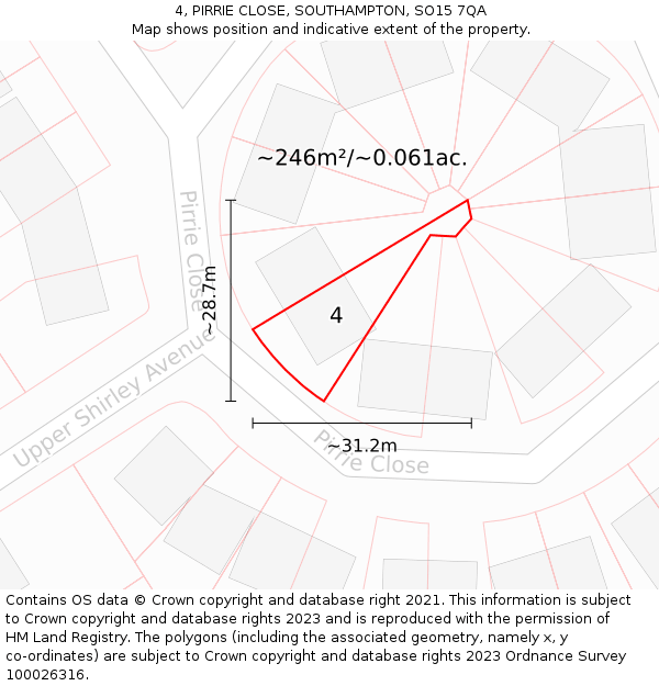 4, PIRRIE CLOSE, SOUTHAMPTON, SO15 7QA: Plot and title map