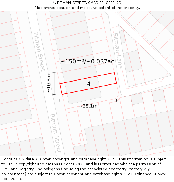 4, PITMAN STREET, CARDIFF, CF11 9DJ: Plot and title map