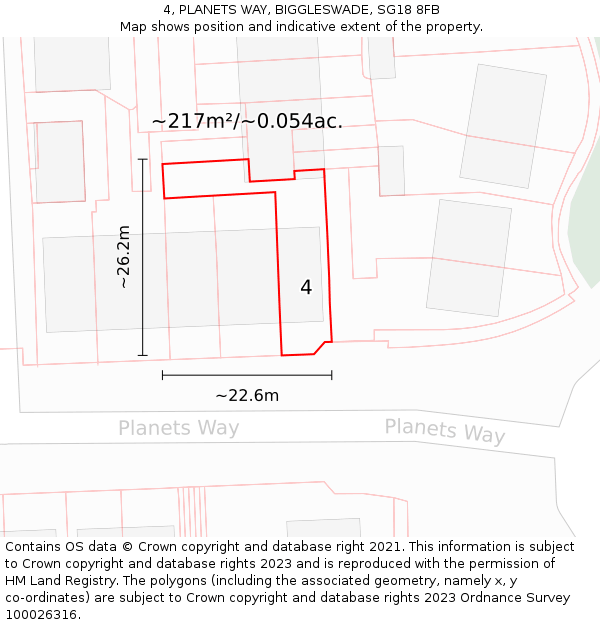 4, PLANETS WAY, BIGGLESWADE, SG18 8FB: Plot and title map